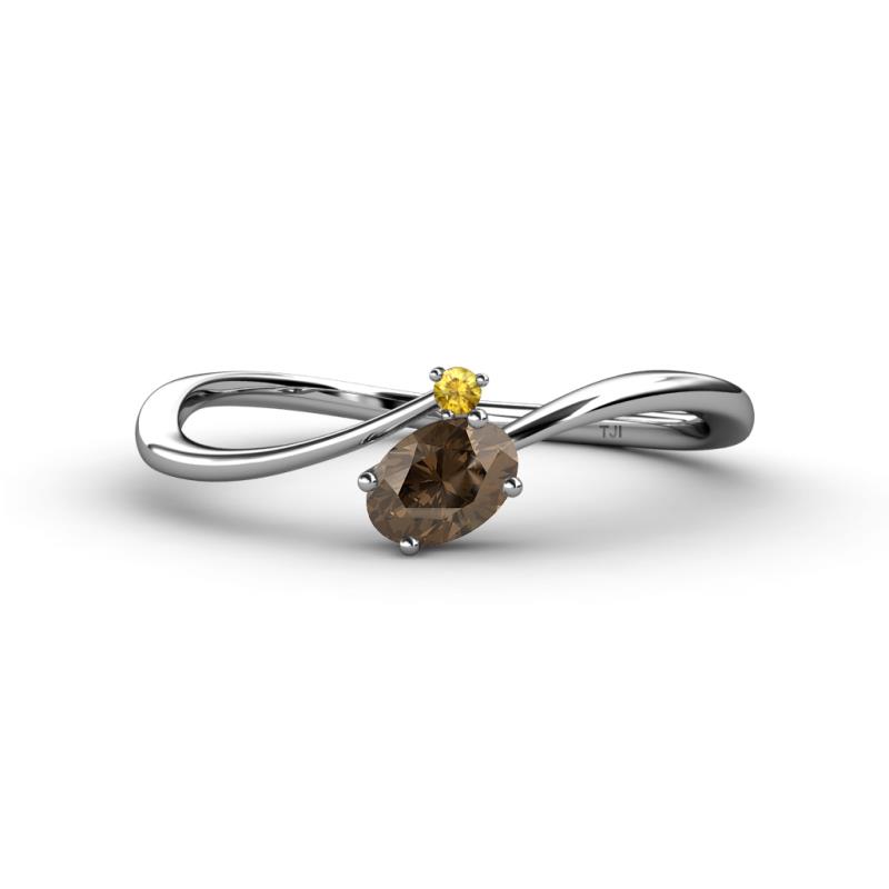 Lucie Bold Oval Cut Smoky Quartz and Round Citrine 2 Stone Promise Ring 