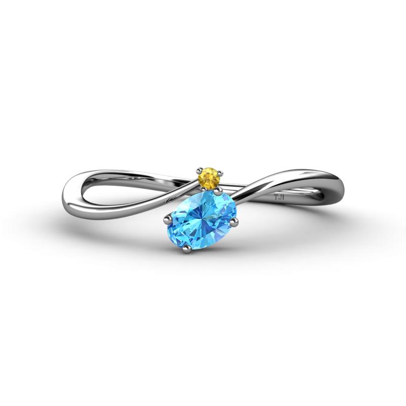 Lucie Bold Oval Cut Blue Topaz and Round Citrine 2 Stone Promise Ring 