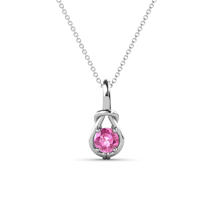 Caron 4.00 mm Round Pink Sapphire Solitaire Love Knot Pendant Necklace 