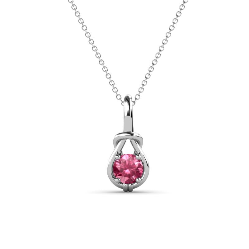 Caron 4.00 mm Round Pink Tourmaline Solitaire Love Knot Pendant Necklace 