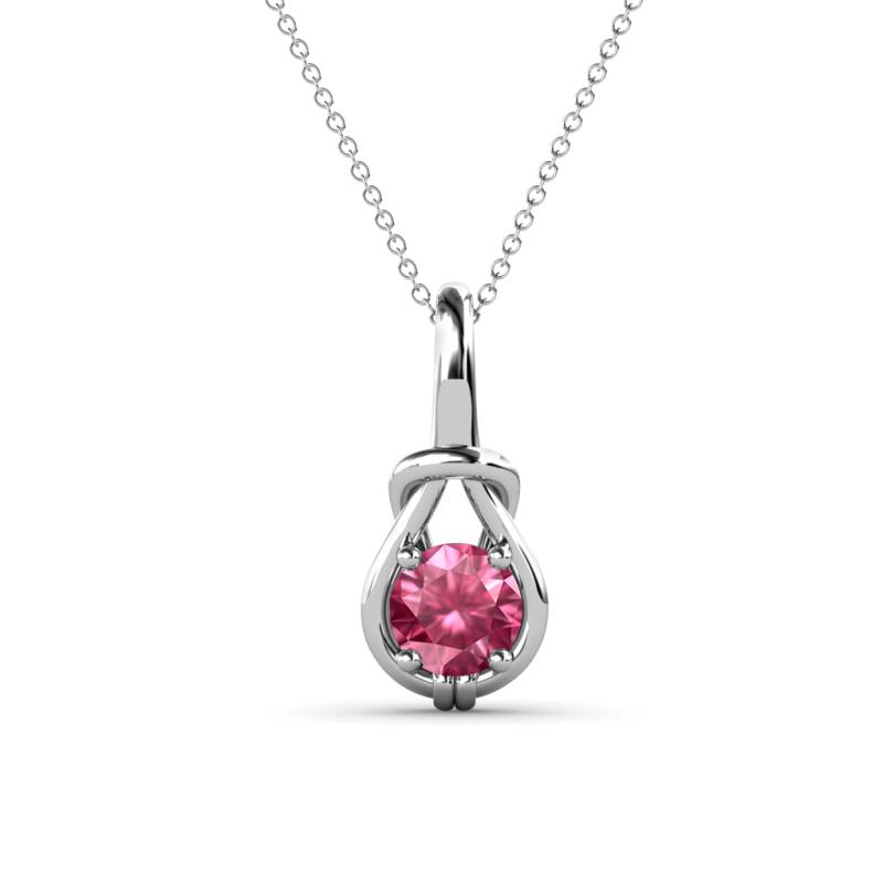 Caron 5.00 mm Round Pink Tourmaline Solitaire Love Knot Pendant Necklace 