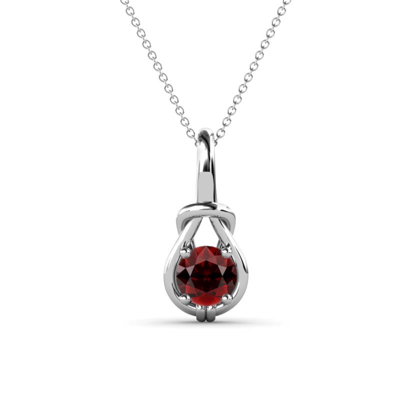 Caron 5.00 mm Round Red Garnet Solitaire Love Knot Pendant Necklace 