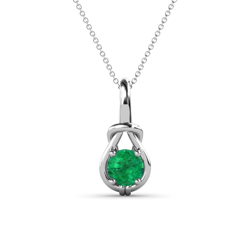 Caron 5.00 mm Round Emerald Solitaire Love Knot Pendant Necklace 