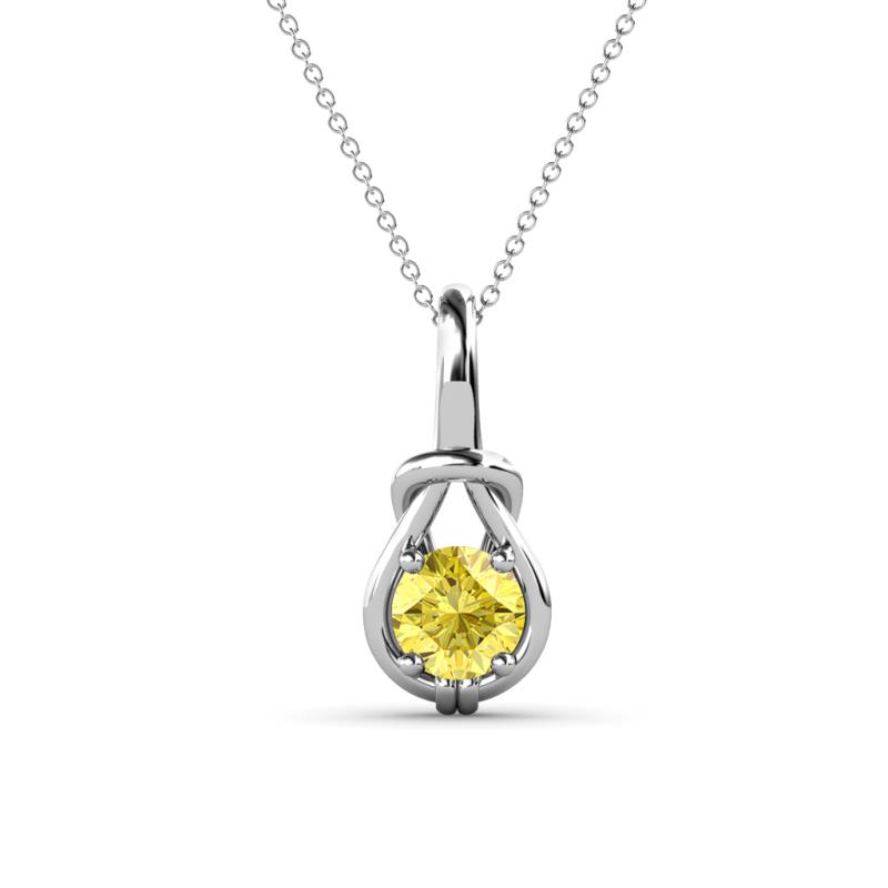 Caron 5.00 mm Round Lab Created Yellow Sapphire Solitaire Love Knot Pendant Necklace 