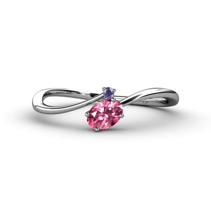 Lucie Bold Oval Cut Pink Tourmaline and Round Iolite 2 Stone Promise Ring 
