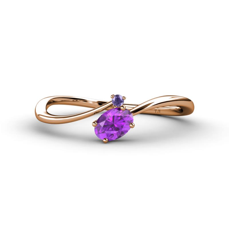 Lucie Bold Oval Cut Amethyst and Round Iolite 2 Stone Promise Ring 