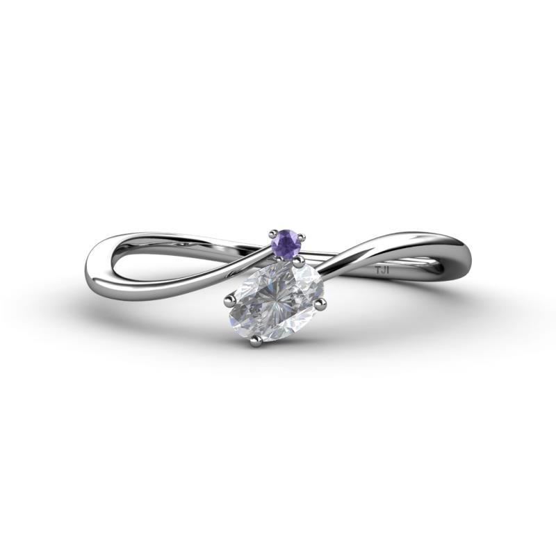 Lucie Bold Oval Cut White Sapphire and Round Iolite 2 Stone Promise Ring 