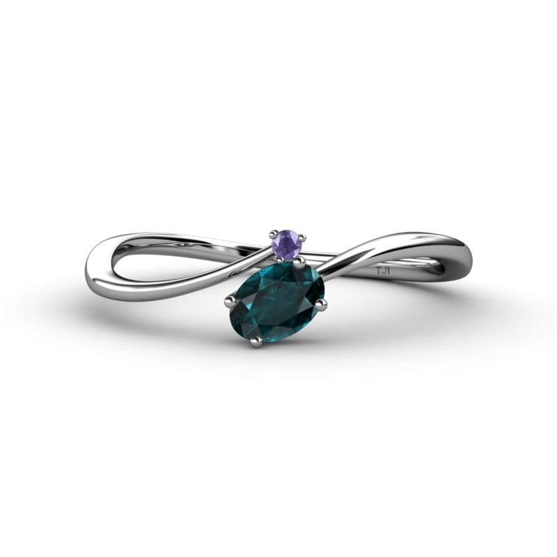 Lucie Bold Oval Cut London Blue Topaz and Round Iolite 2 Stone Promise Ring 
