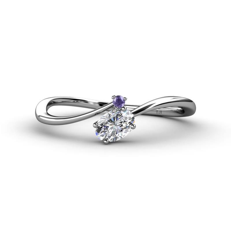 Lucie Bold Oval Cut Diamond and Round Iolite 2 Stone Promise Ring 
