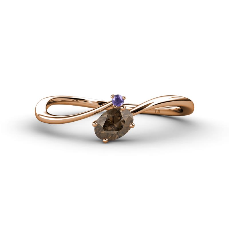 Lucie Bold Oval Cut Smoky Quartz and Round Iolite 2 Stone Promise Ring 