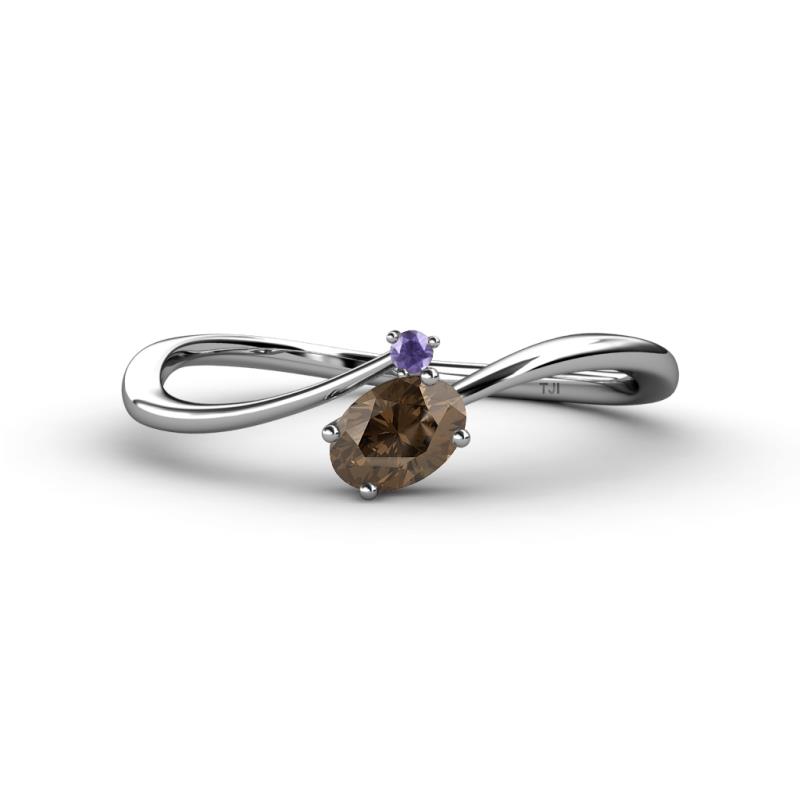 Lucie Bold Oval Cut Smoky Quartz and Round Iolite 2 Stone Promise Ring 