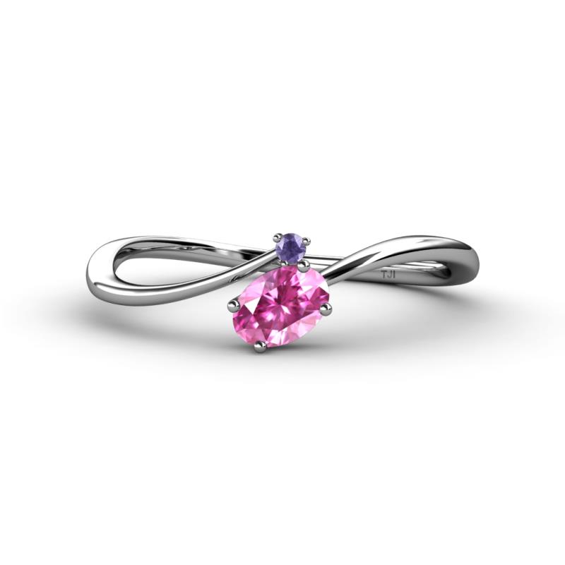 Lucie Bold Oval Cut Pink Sapphire and Round Iolite 2 Stone Promise Ring 