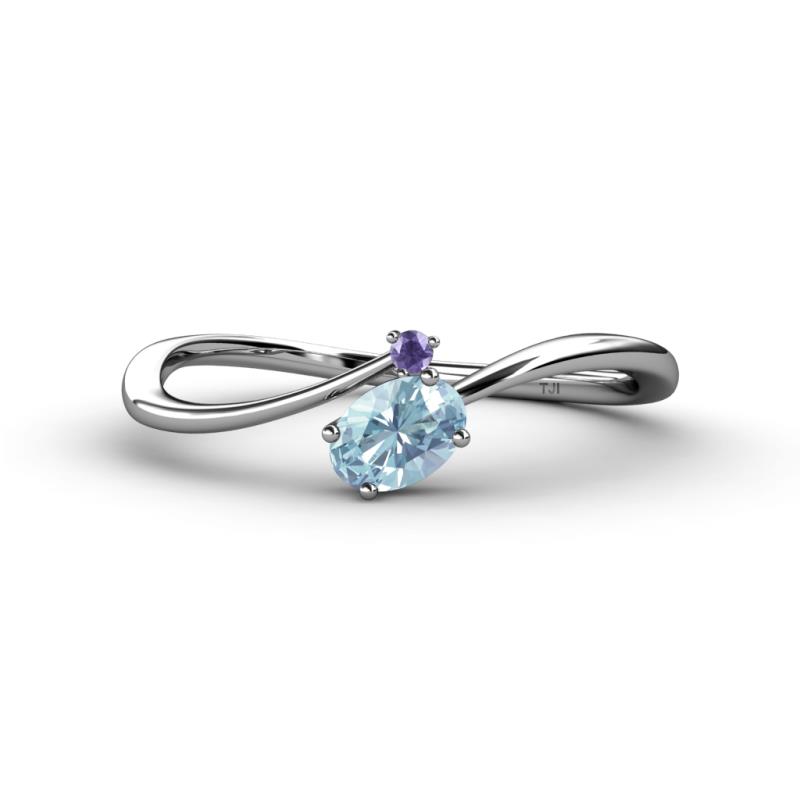 Lucie Bold Oval Cut Aquamarine and Round Iolite 2 Stone Promise Ring 