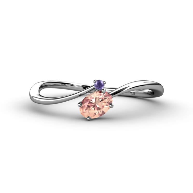 Lucie Bold Oval Cut Morganite and Round Iolite 2 Stone Promise Ring 