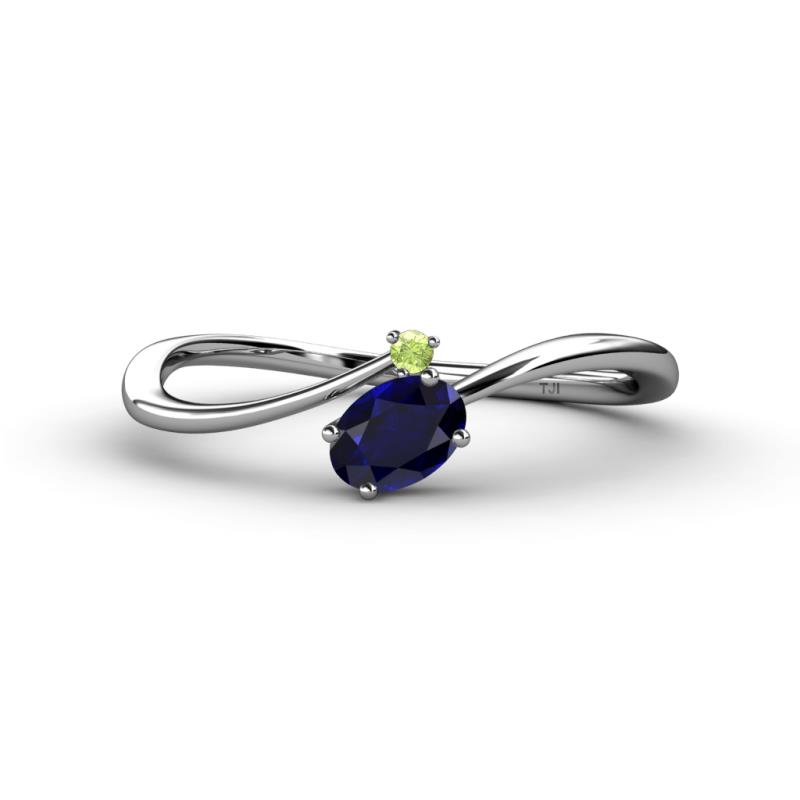 Lucie Bold Oval Cut Blue Sapphire and Round Peridot 2 Stone Promise Ring 