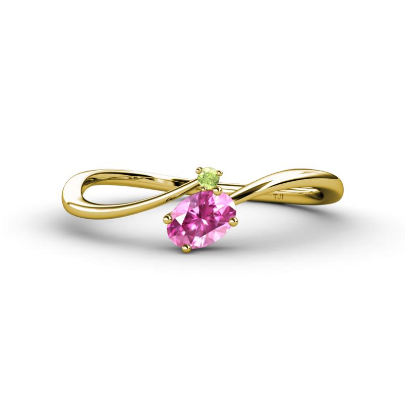 Lucie Bold Oval Cut Pink Sapphire and Round Peridot 2 Stone Promise Ring 