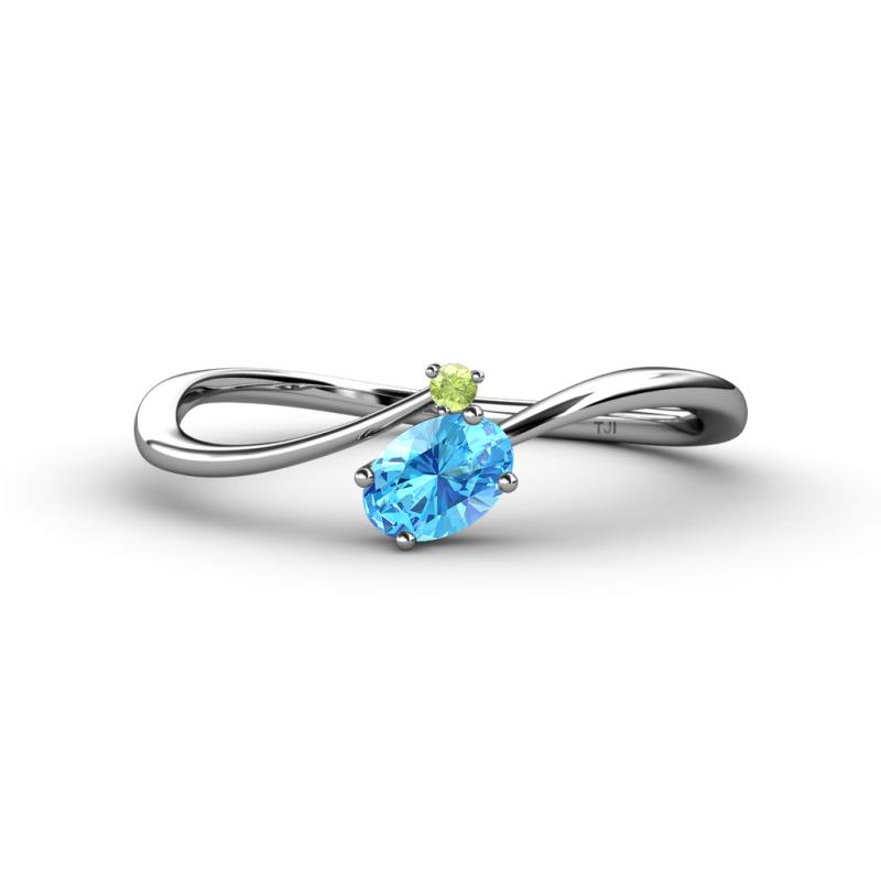 Lucie Bold Oval Cut Blue Topaz and Round Peridot 2 Stone Promise Ring 