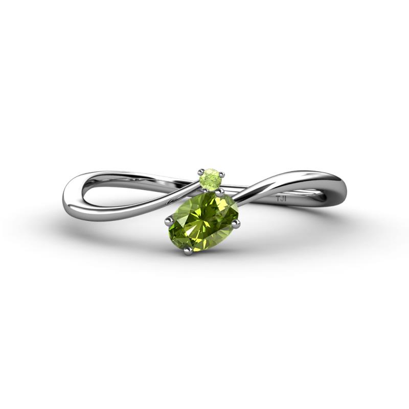 Lucie Bold Oval Cut and Round Peridot 2 Stone Promise Ring 