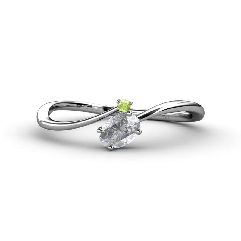 Lucie Bold Oval Cut White Sapphire and Round Peridot 2 Stone Promise Ring 