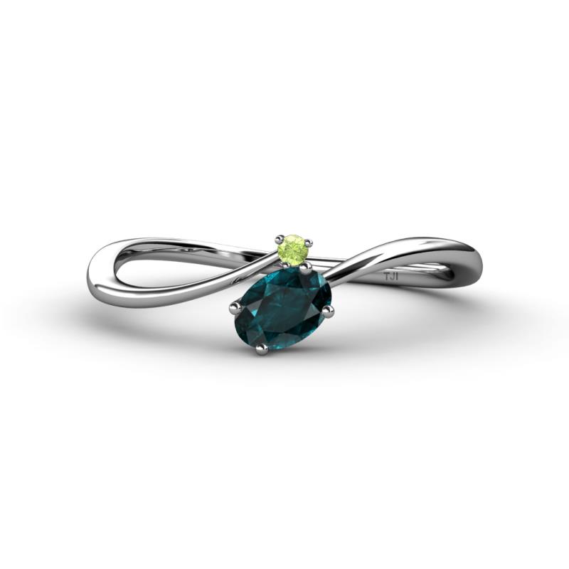 Lucie Bold Oval Cut London Blue Topaz and Round Peridot 2 Stone Promise Ring 