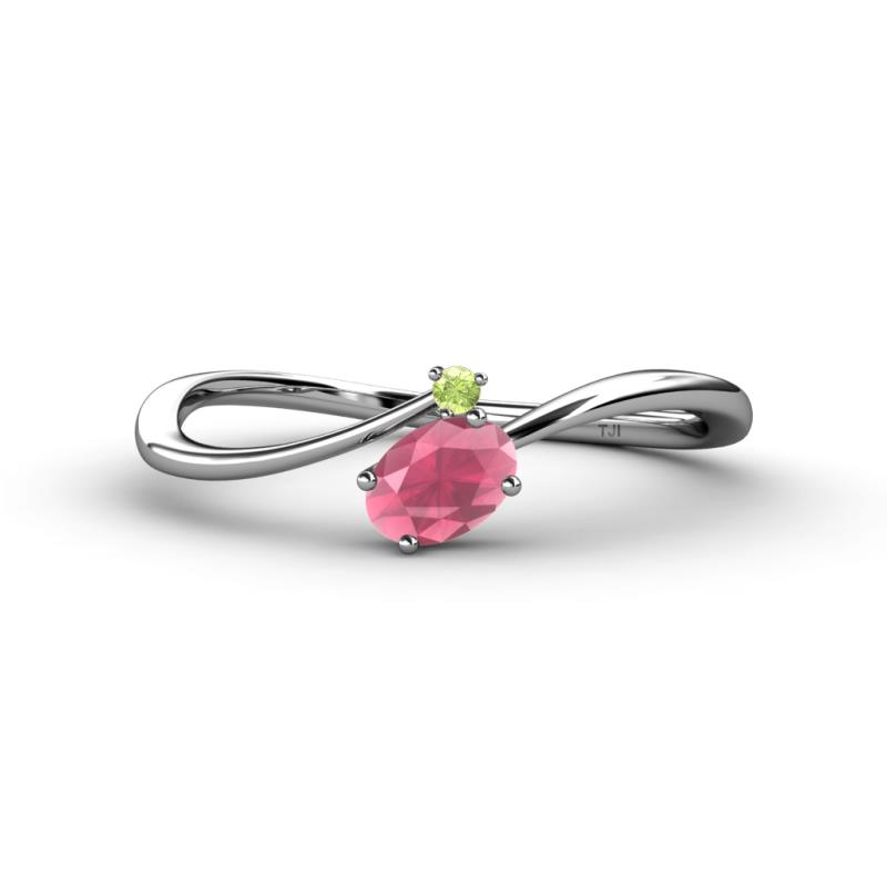Lucie Bold Oval Cut Rhodolite Garnet and Round Peridot 2 Stone Promise Ring 