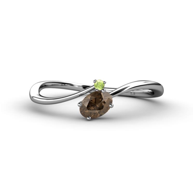 Lucie Bold Oval Cut Smoky Quartz and Round Peridot 2 Stone Promise Ring 