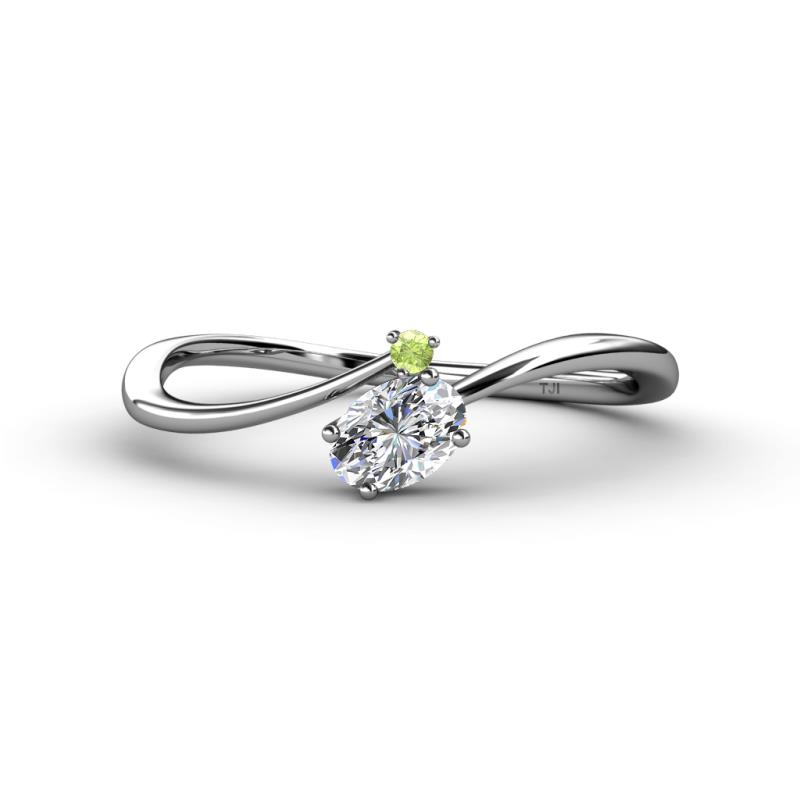 Lucie Bold Oval Cut Lab Grown Diamond and Round Peridot 2 Stone Promise Ring 