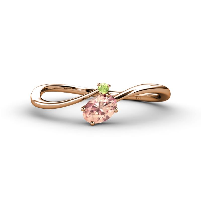 Lucie Bold Oval Cut Morganite and Round Peridot 2 Stone Promise Ring 