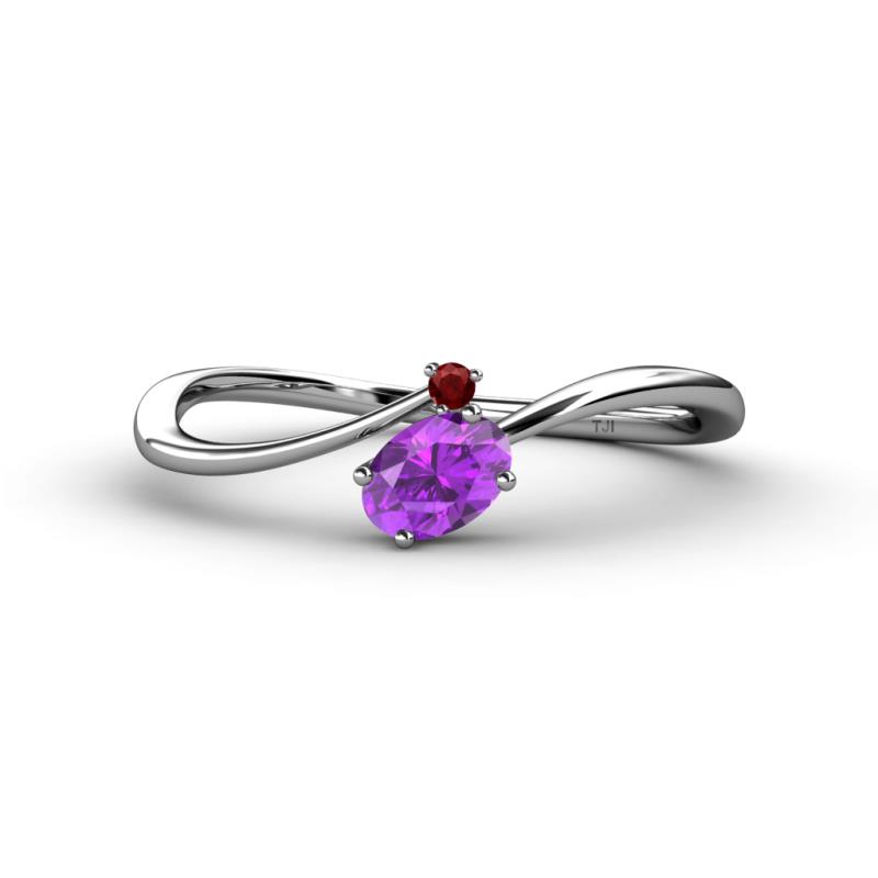 Lucie Bold Oval Cut Amethyst and Round Red Garnet 2 Stone Promise Ring 