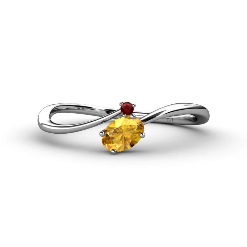 Lucie Bold Oval Cut Citrine and Round Red Garnet 2 Stone Promise Ring 
