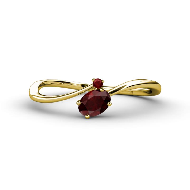 Lucie Bold Oval Cut and Round Red Garnet 2 Stone Promise Ring 