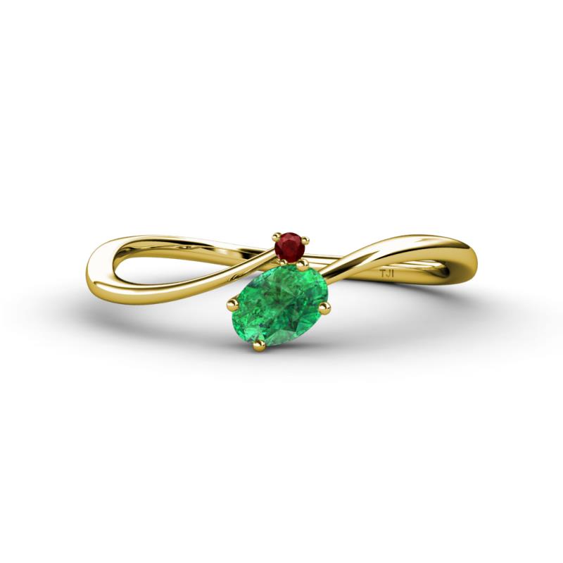 Lucie Bold Oval Cut Emerald and Round Red Garnet 2 Stone Promise Ring 
