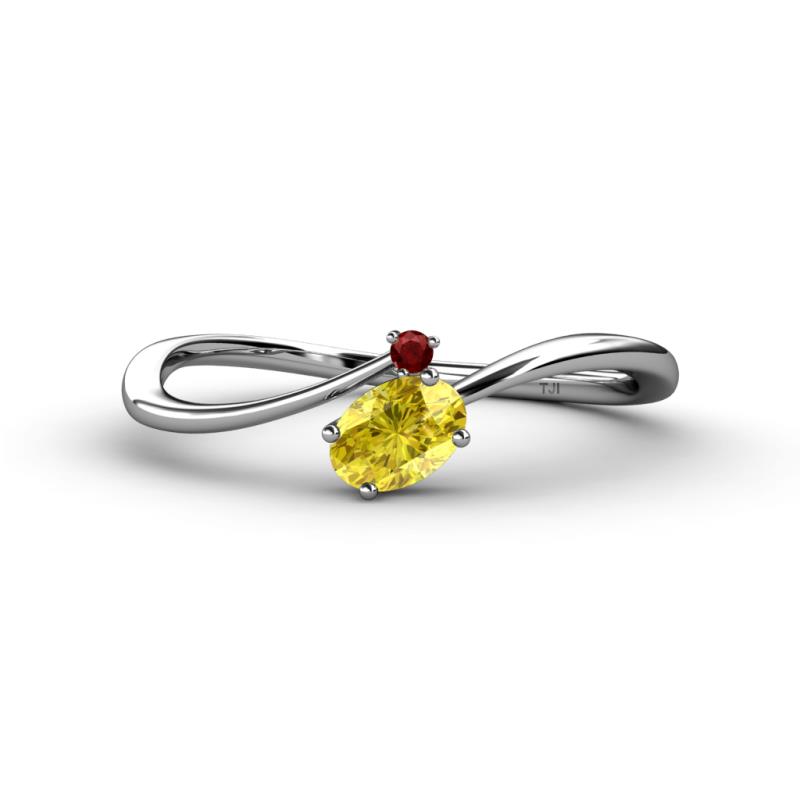 Lucie Bold Oval Cut Yellow Sapphire and Round Red Garnet 2 Stone Promise Ring 