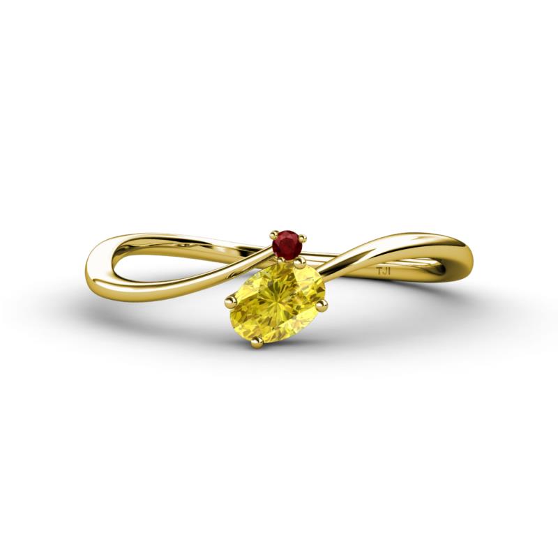 Lucie Bold Oval Cut Yellow Sapphire and Round Red Garnet 2 Stone Promise Ring 