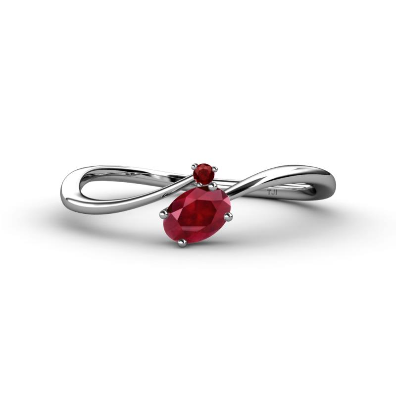 Lucie Bold Oval Cut Ruby and Round Red Garnet 2 Stone Promise Ring 