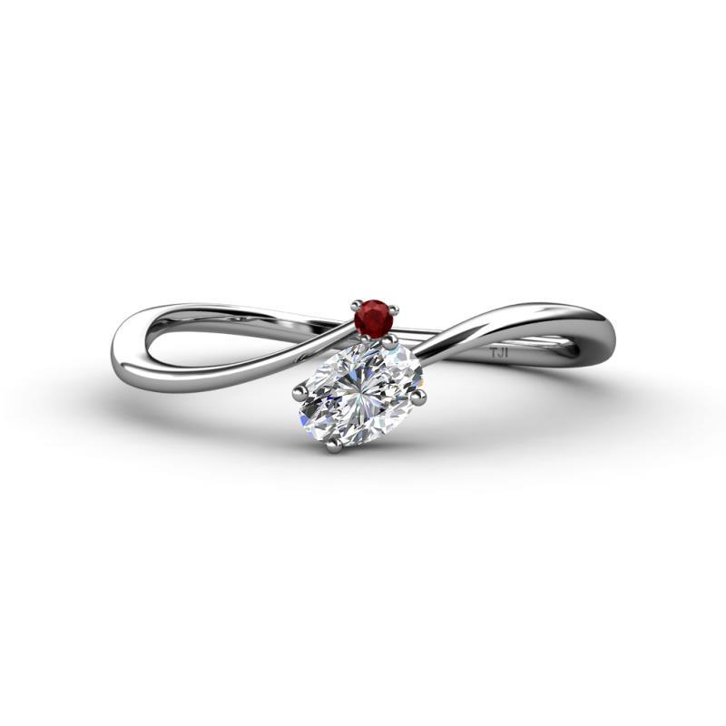 Lucie Bold Oval Cut Diamond and Round Red Garnet 2 Stone Promise Ring 
