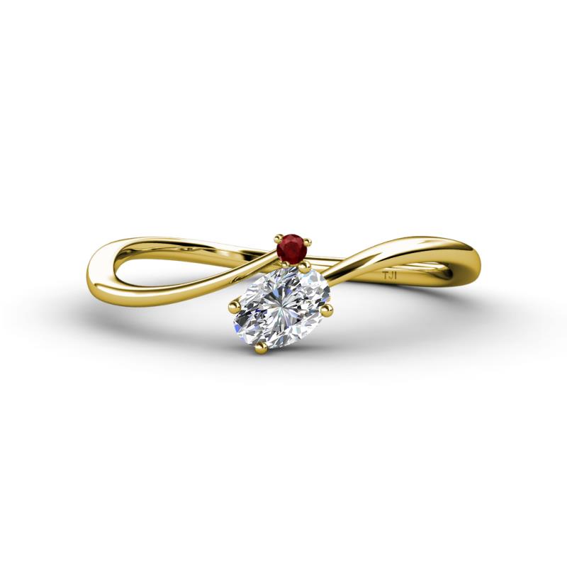 Lucie Bold Oval Cut Diamond and Round Red Garnet 2 Stone Promise Ring 