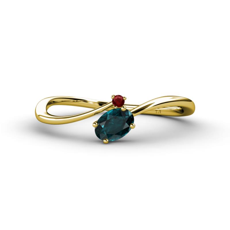 Lucie Bold Oval Cut London Blue Topaz and Round Red Garnet 2 Stone Promise Ring 