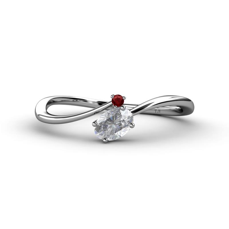 Lucie Bold Oval Cut White Sapphire and Round Red Garnet 2 Stone Promise Ring 