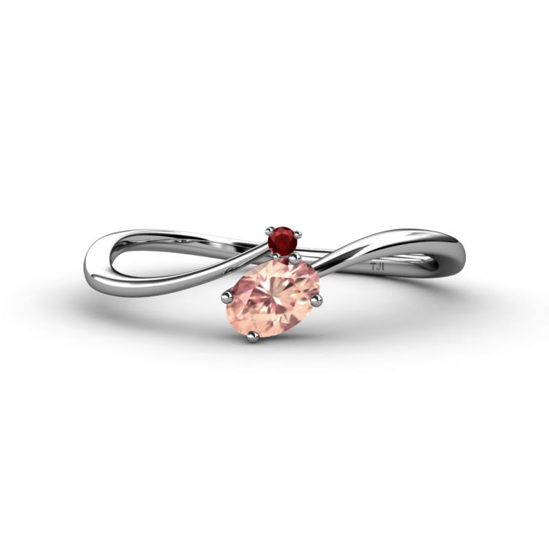 Lucie Bold Oval Cut Morganite and Round Red Garnet 2 Stone Promise Ring 