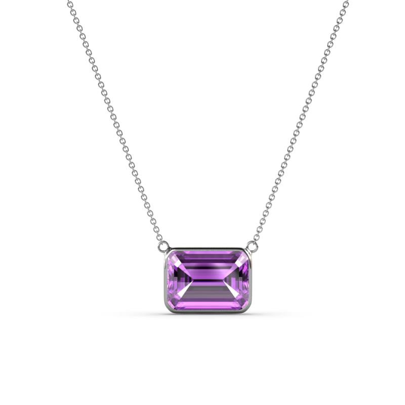 Olivia 8x6 mm Emerald Cut Amethyst East West Solitaire Pendant Necklace 