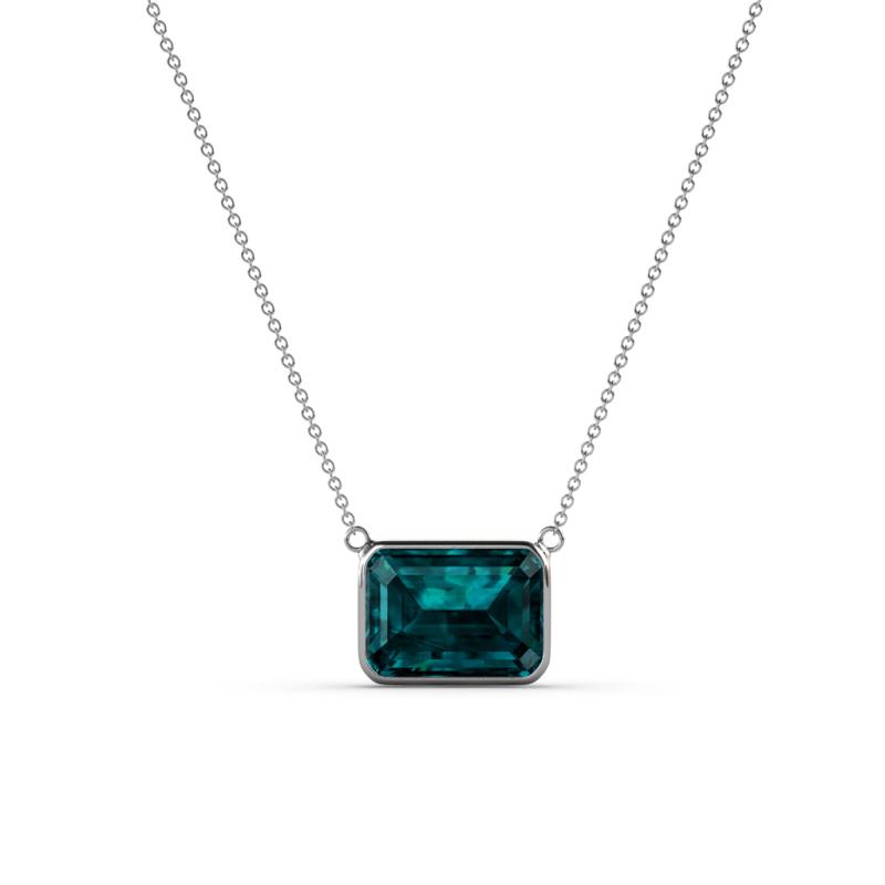 Olivia 8x6 mm Emerald Cut London Blue Topaz East West Solitaire Pendant Necklace 