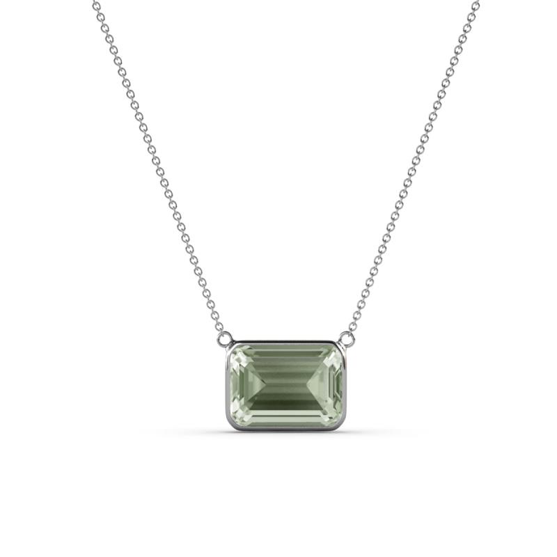 Olivia 8x6 mm Emerald Cut Green Amethyst East West Solitaire Pendant Necklace 