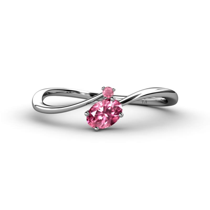 Lucie Bold Oval Cut Pink Tourmaline and Round Rhodolite Garnet 2 Stone Promise Ring 