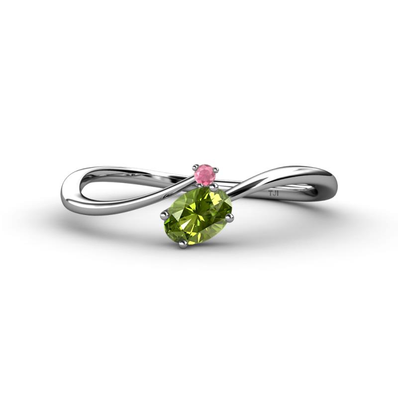 Lucie Bold Oval Cut Peridot and Round Rhodolite Garnet 2 Stone Promise Ring 