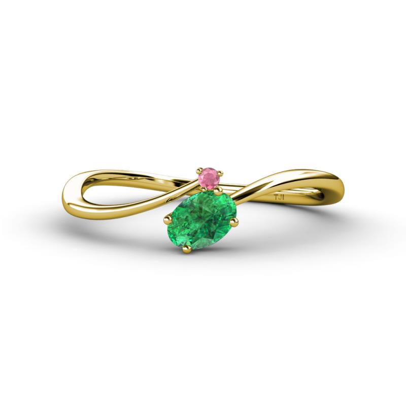 Lucie Bold Oval Cut Emerald and Round Rhodolite Garnet 2 Stone Promise Ring 