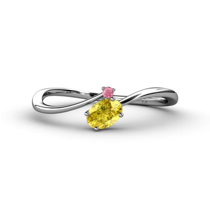 Lucie Bold Oval Cut Yellow Sapphire and Round Rhodolite Garnet 2 Stone Promise Ring 