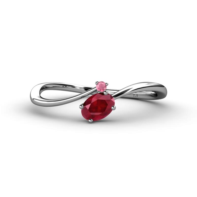 Lucie Bold Oval Cut Ruby and Round Rhodolite Garnet 2 Stone Promise Ring 