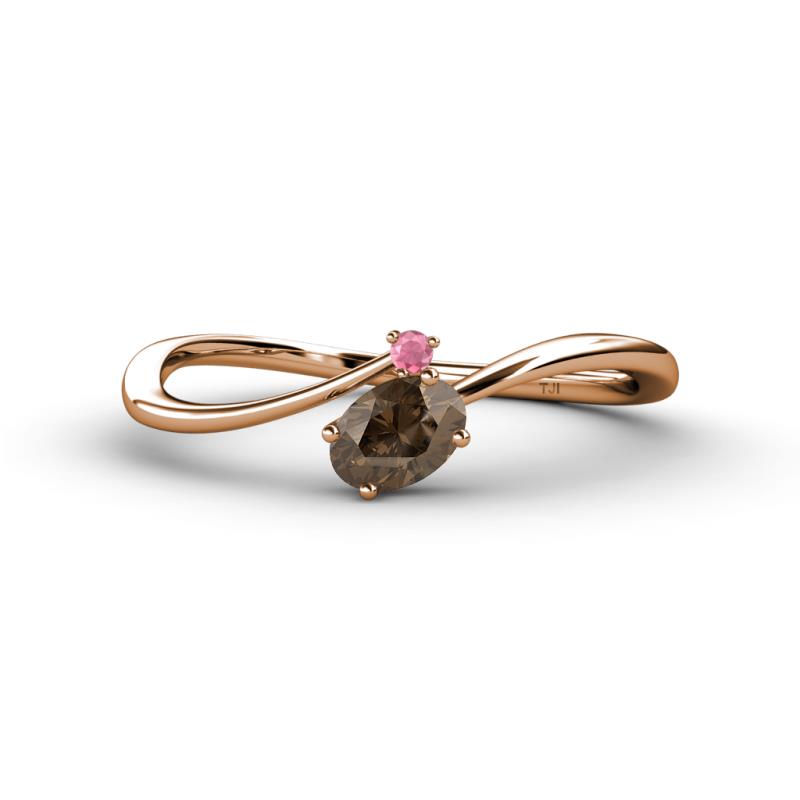 Lucie Bold Oval Cut Smoky Quartz and Round Rhodolite Garnet 2 Stone Promise Ring 