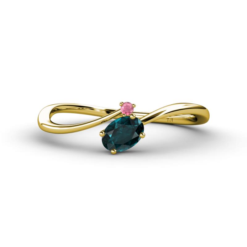 Lucie Bold Oval Cut London Blue Topaz and Round Rhodolite Garnet 2 Stone Promise Ring 